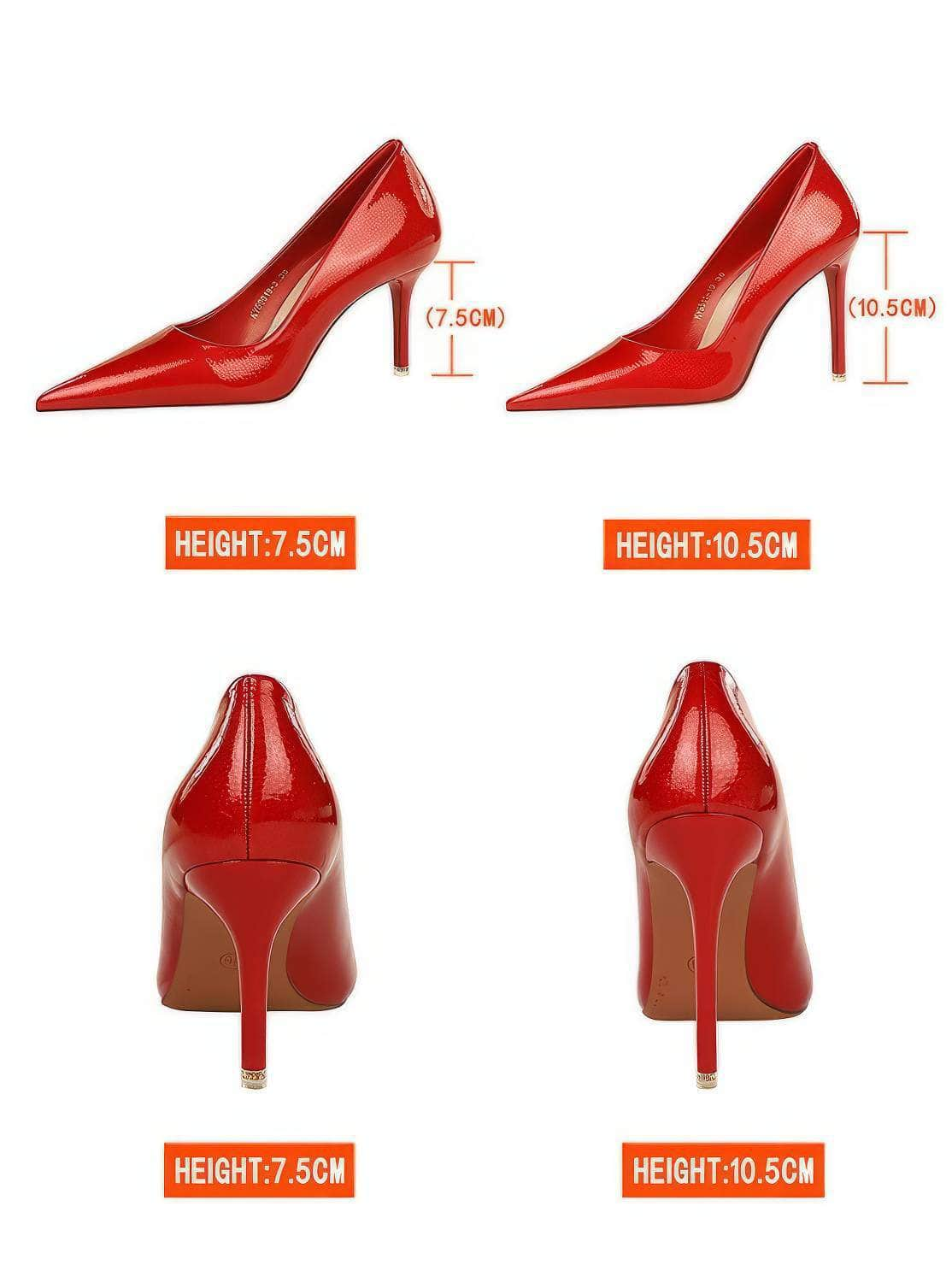 Glossy Finish Pointy Toe Court Heels