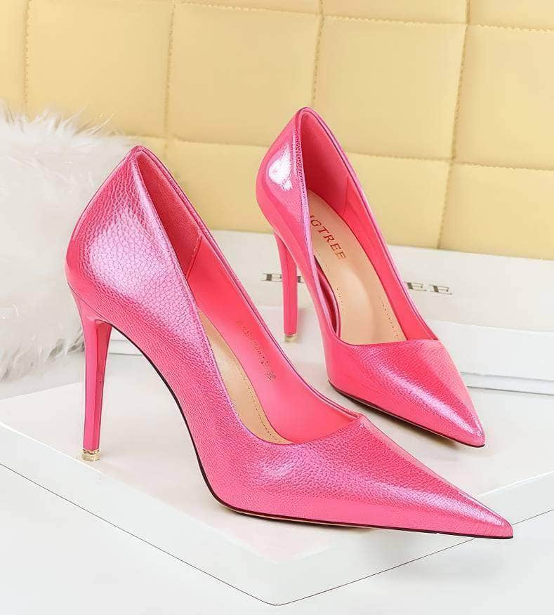 Glossy Finish Pointy Toe Court Heels