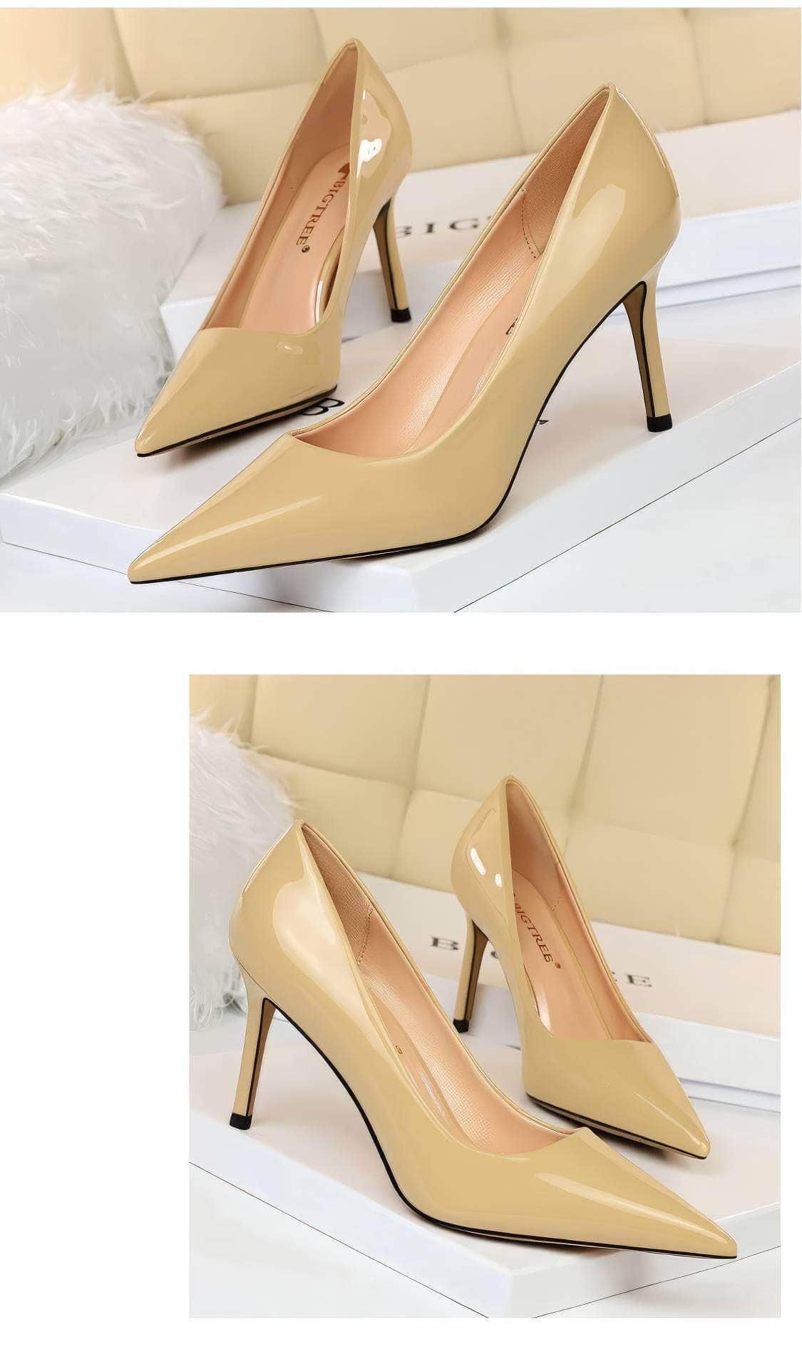 Glossy Finish Pointy Toe Pumps