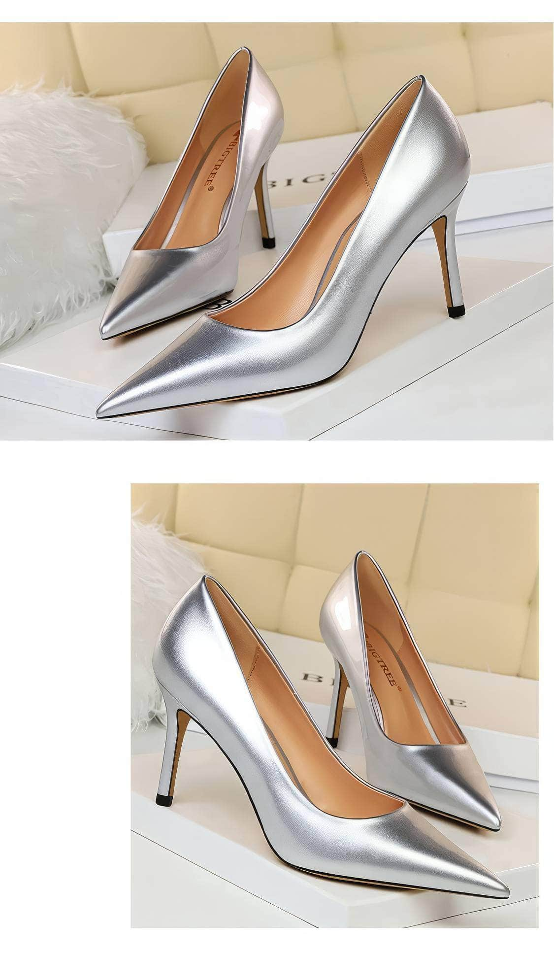 Glossy Finish Pointy Toe Pumps