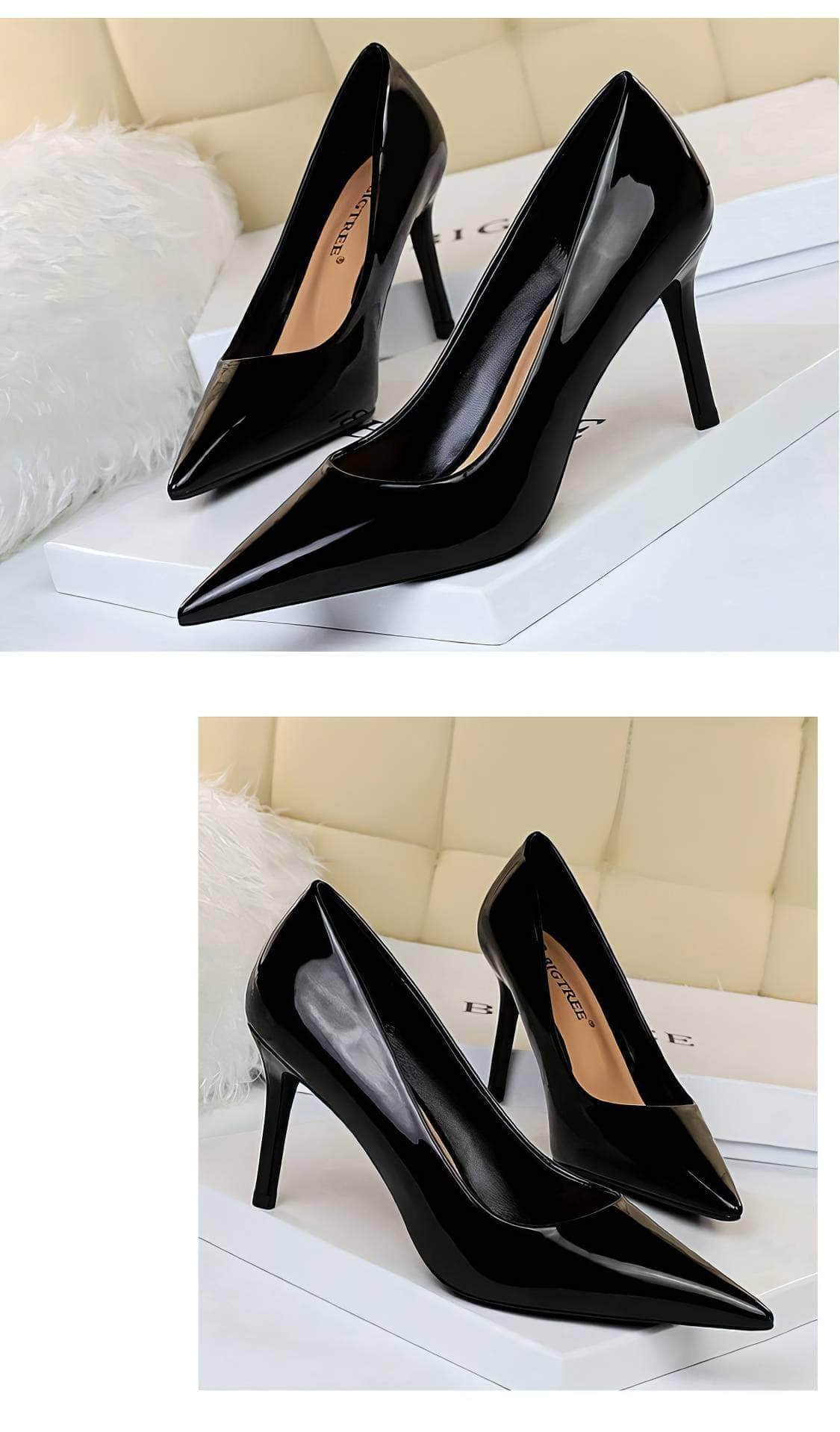 Glossy Finish Pointy Toe Pumps