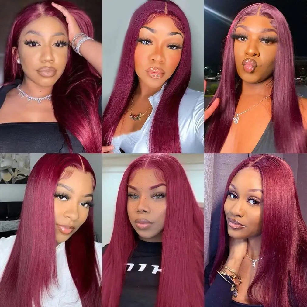 Glueless 99j Burgundy Straight Wigs ISEE Hair Wear And Go 6x4 HD Lace Frontal Wig Human Hair Pre Cut PrePlucked Closure Wigs