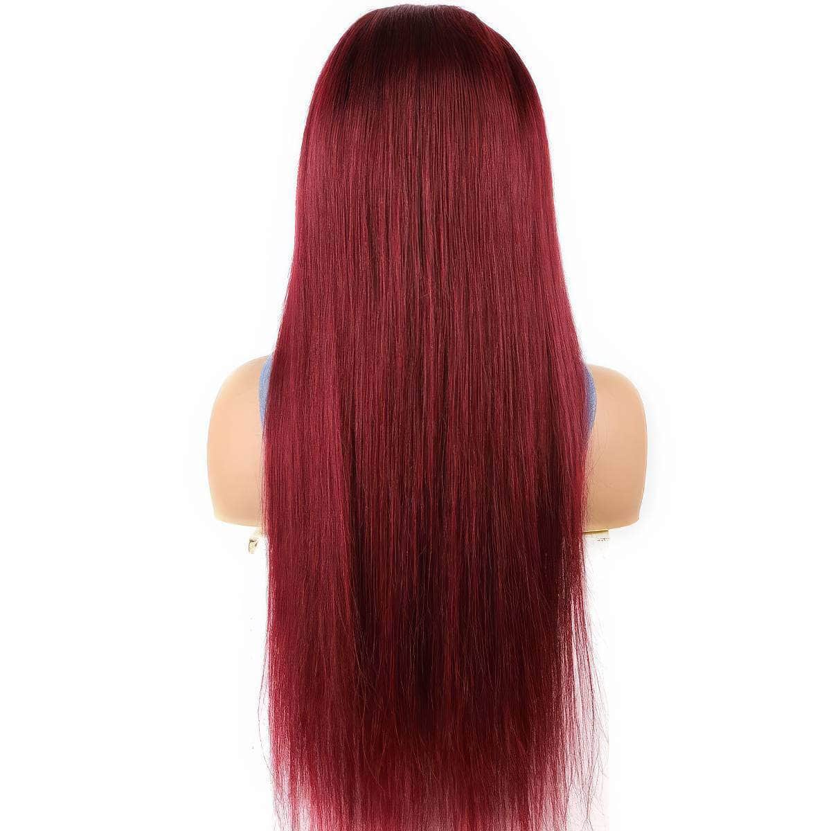 Glueless 99J Burgundy Straight Wigs - Wear And Go, 6x4 HD Lace Frontal Wig, Human Hair, Pre-Cut, Pre-Plucked Closure Wigs