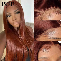 Glueless Human Hair Wig #33 Reddish Brown Lace Front Wig - 6x4 HD Transparent Straight Wig, Pre-Plucked Wigs