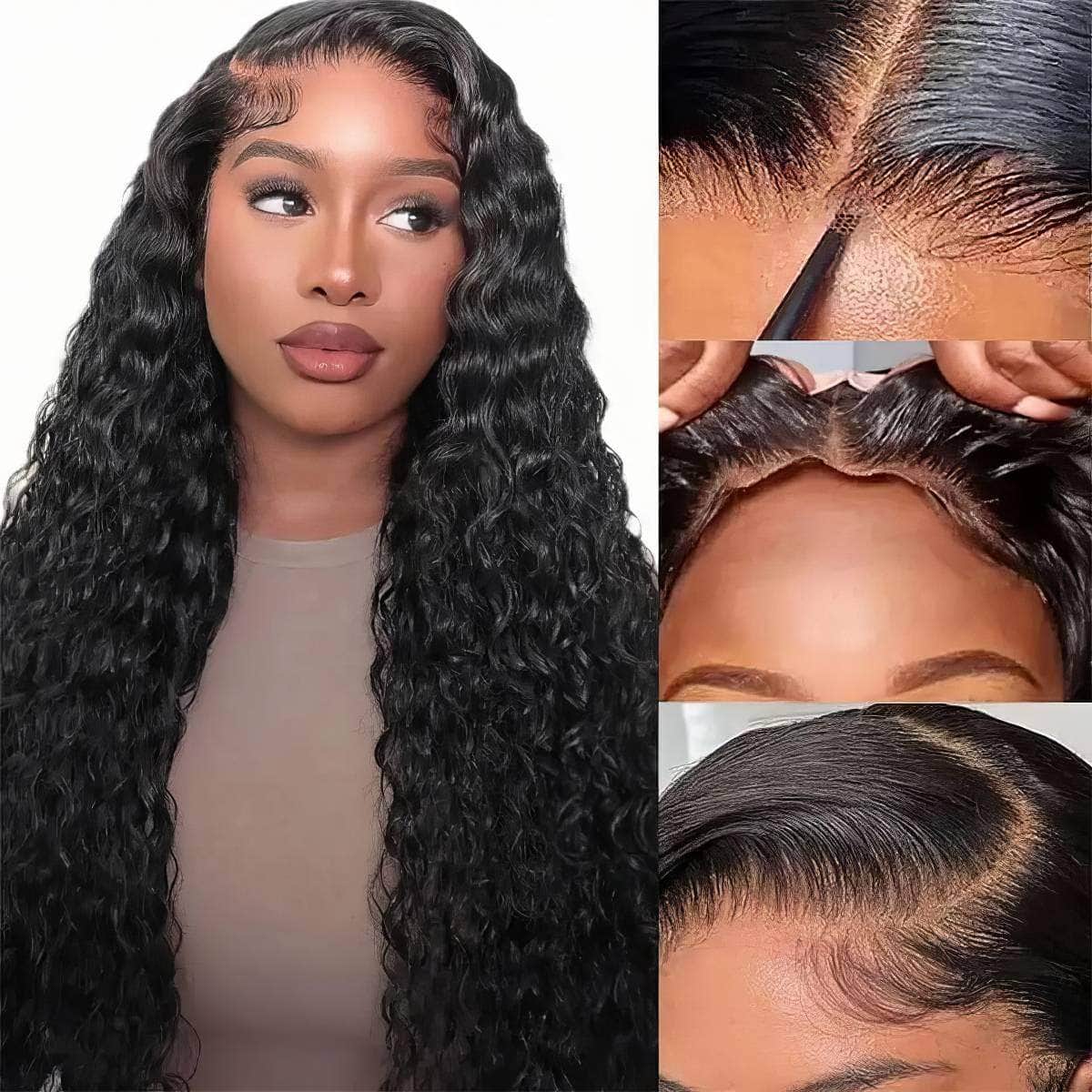 Glueless Water Wave Wigs - Human Hair, 6x4 HD Lace Frontal Wig, Transparent, Pre-Cut, Pre-Plucked Curly Wigs for Women, Wear And Go