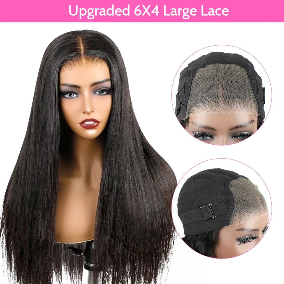 Glueless Wig - Human Hair Ready To Wear, Straight, Glueless, Pre-plucked, Wear And Go, 6X4 HD Lace Front Wigs, Pre-Cut Lace