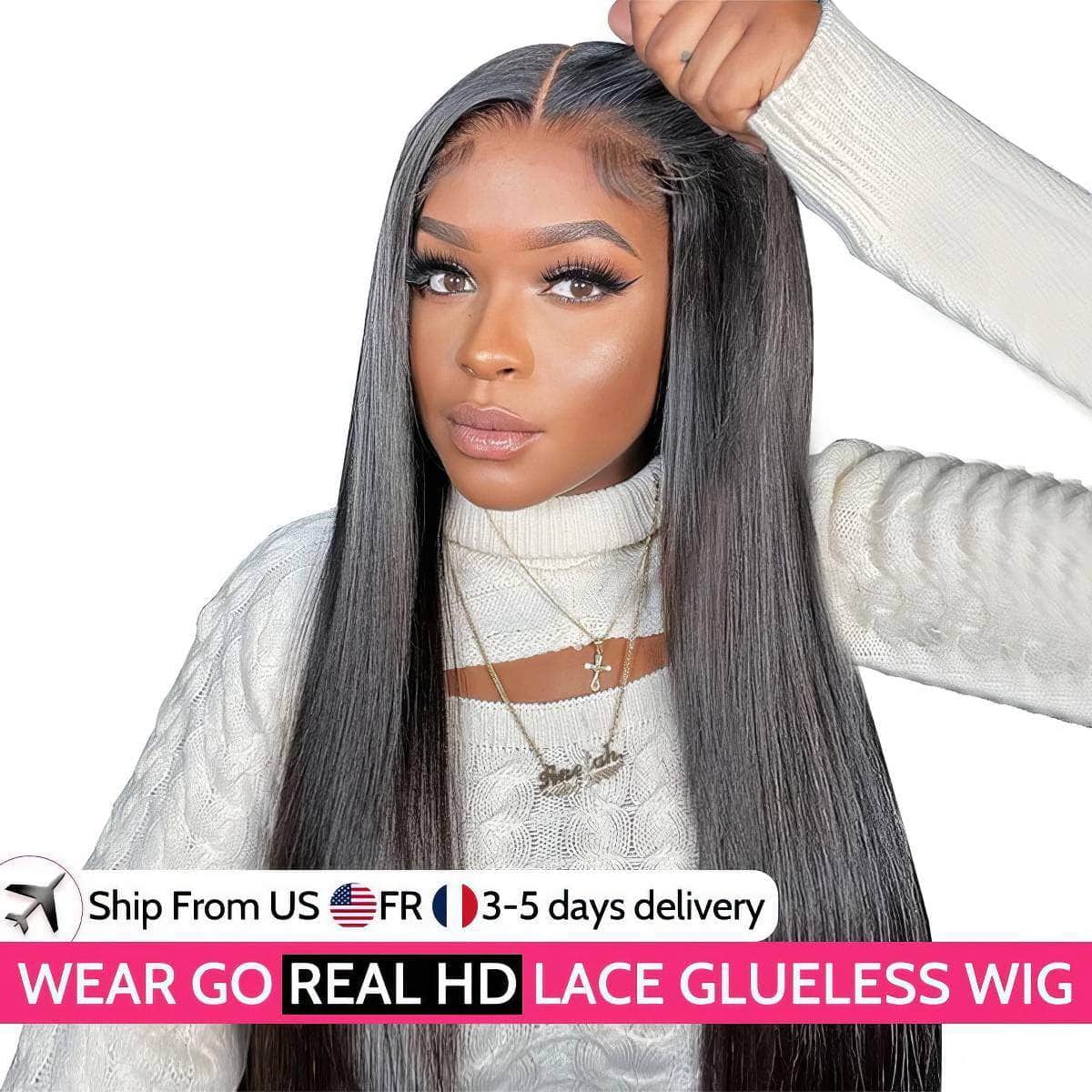 Glueless Wig - Human Hair Ready To Wear, Straight, Glueless, Pre-plucked, Wear And Go, 6X4 HD Lace Front Wigs, Pre-Cut Lace CHINA / 12inches / 180%
