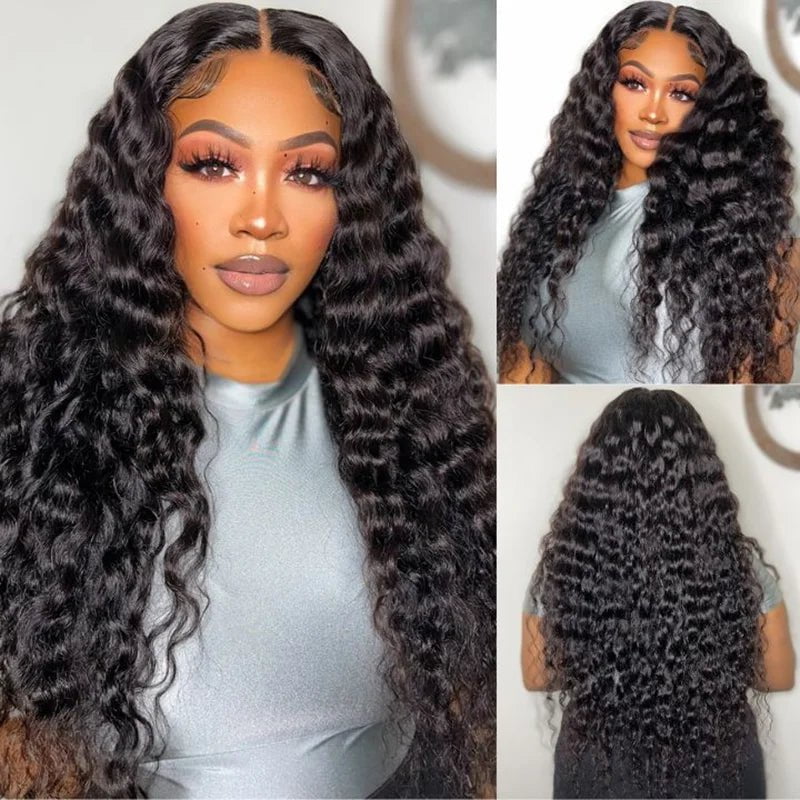 Glueless Wig - Wear And Go Deep Wave Frontal Wig, 6x4 HD Transparent Curly Lace Front Human Hair Wig, Ready To Wear