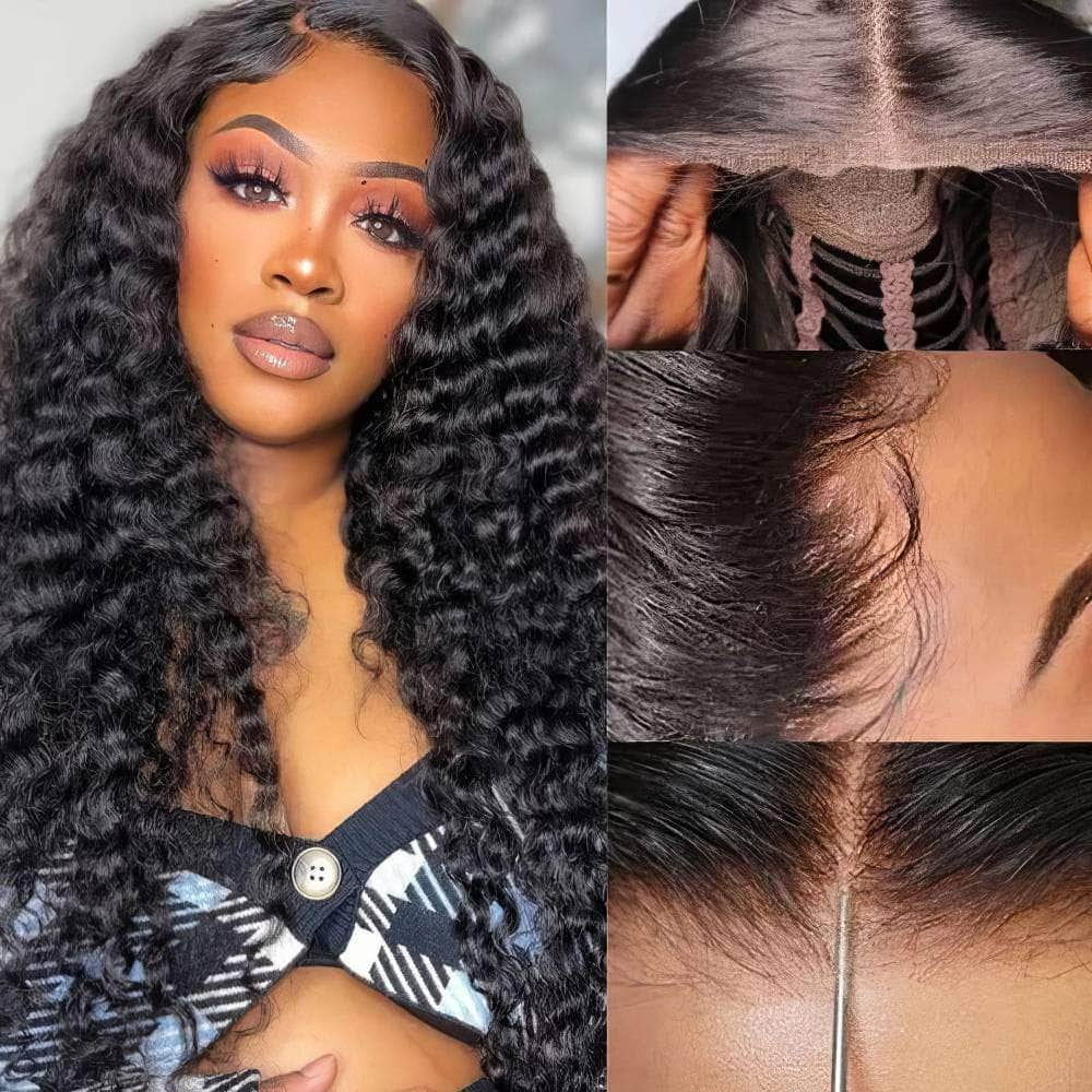 Glueless Wig - Wear And Go Deep Wave Frontal Wig, 6x4 HD Transparent Curly Lace Front Human Hair Wig, Ready To Wear