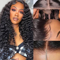 Glueless Wig - Wear And Go Deep Wave Frontal Wig, 6x4 HD Transparent Curly Lace Front Human Hair Wig, Ready To Wear
