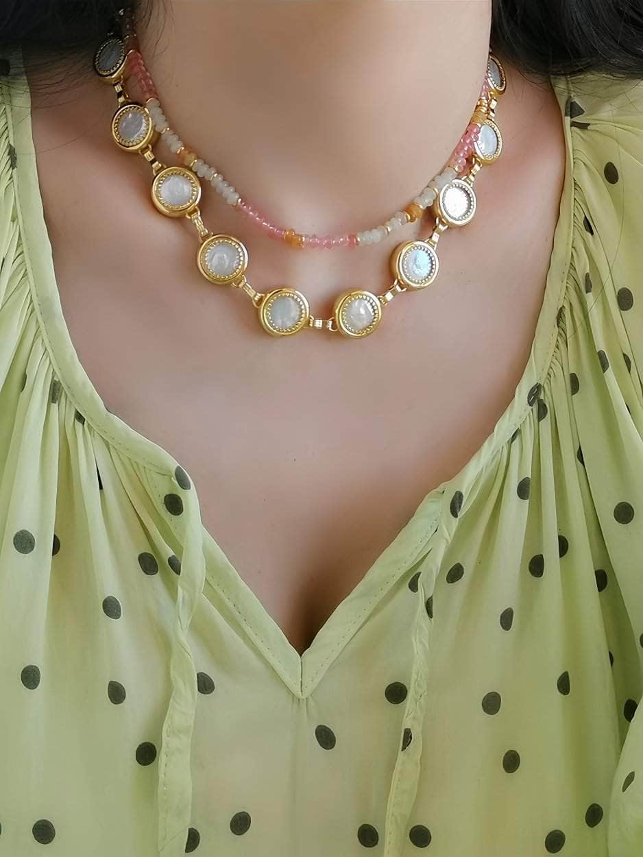 Gold Accented Opal Choker Necklace