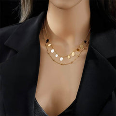 Gold Color Double Layer Oval Pendant Necklace N1932