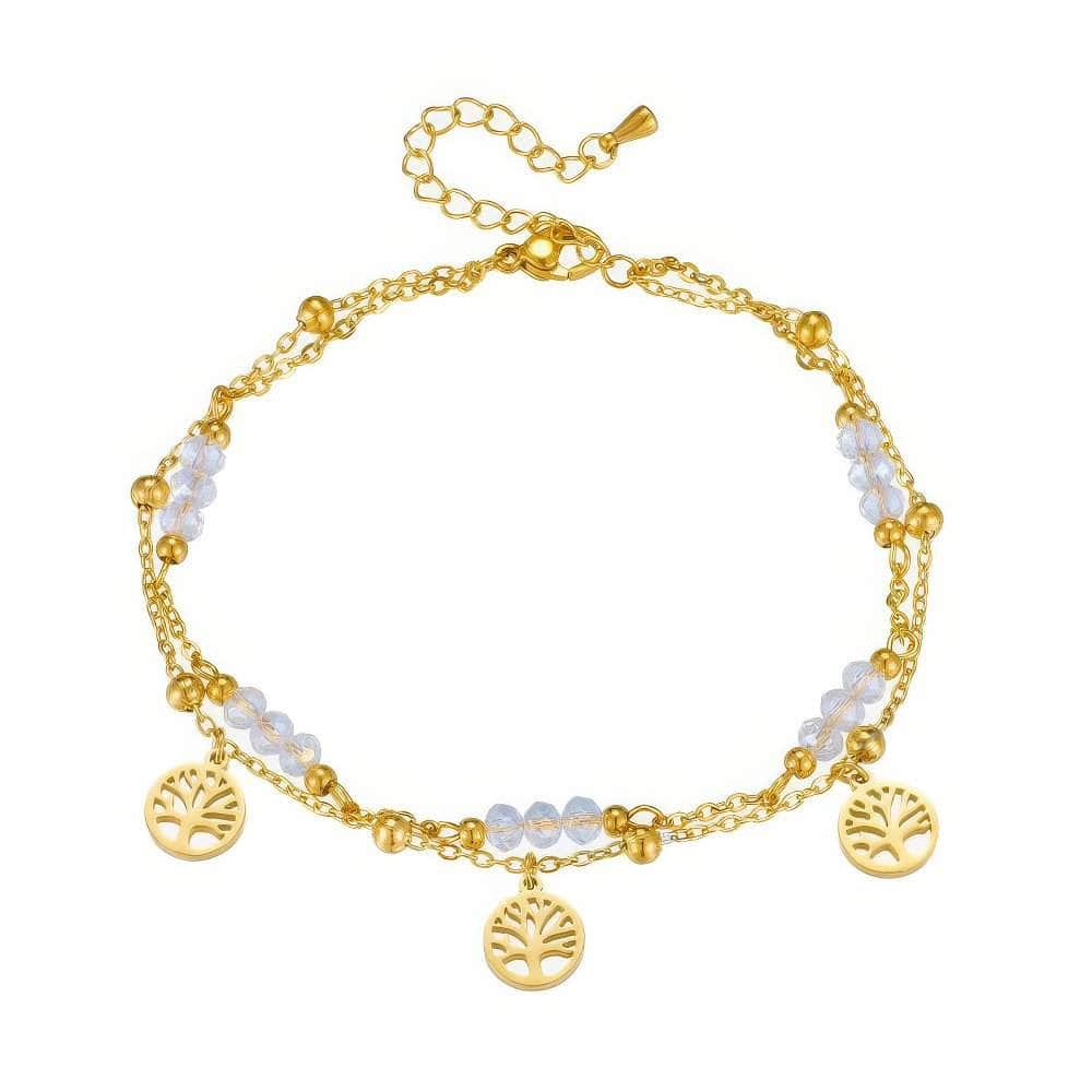 Gold Color Double Layer Tree Charm Anklets B1007