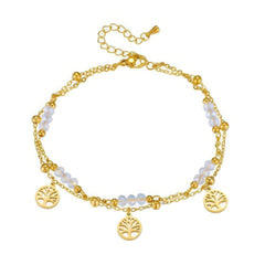 Gold Color Double Layer Tree Charm Anklets B1007