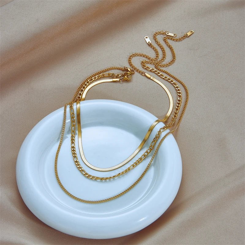 Gold Color Layered Chain Statement Necklace N1791