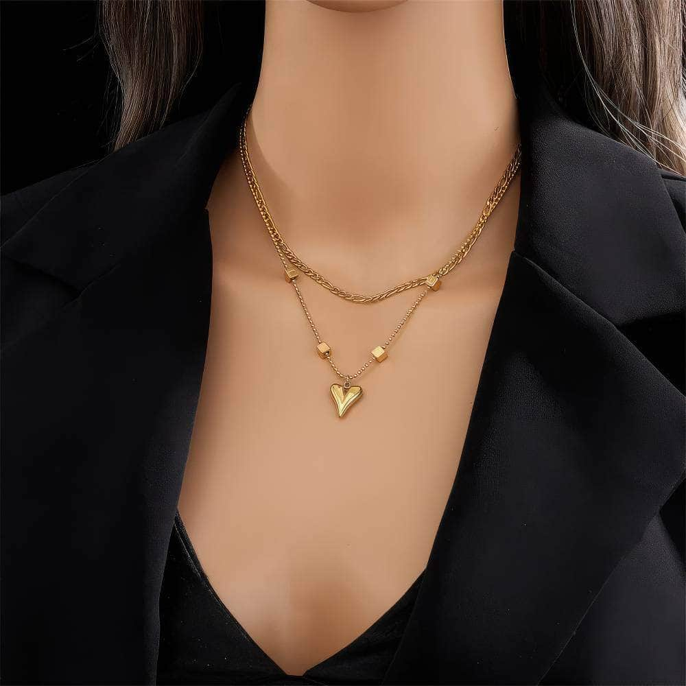 Gold Color Multilayer Heart Love Pendant Necklace - Fashionable Chain Jewelry Gift for Women and Girls, perfect Bijoux N1842