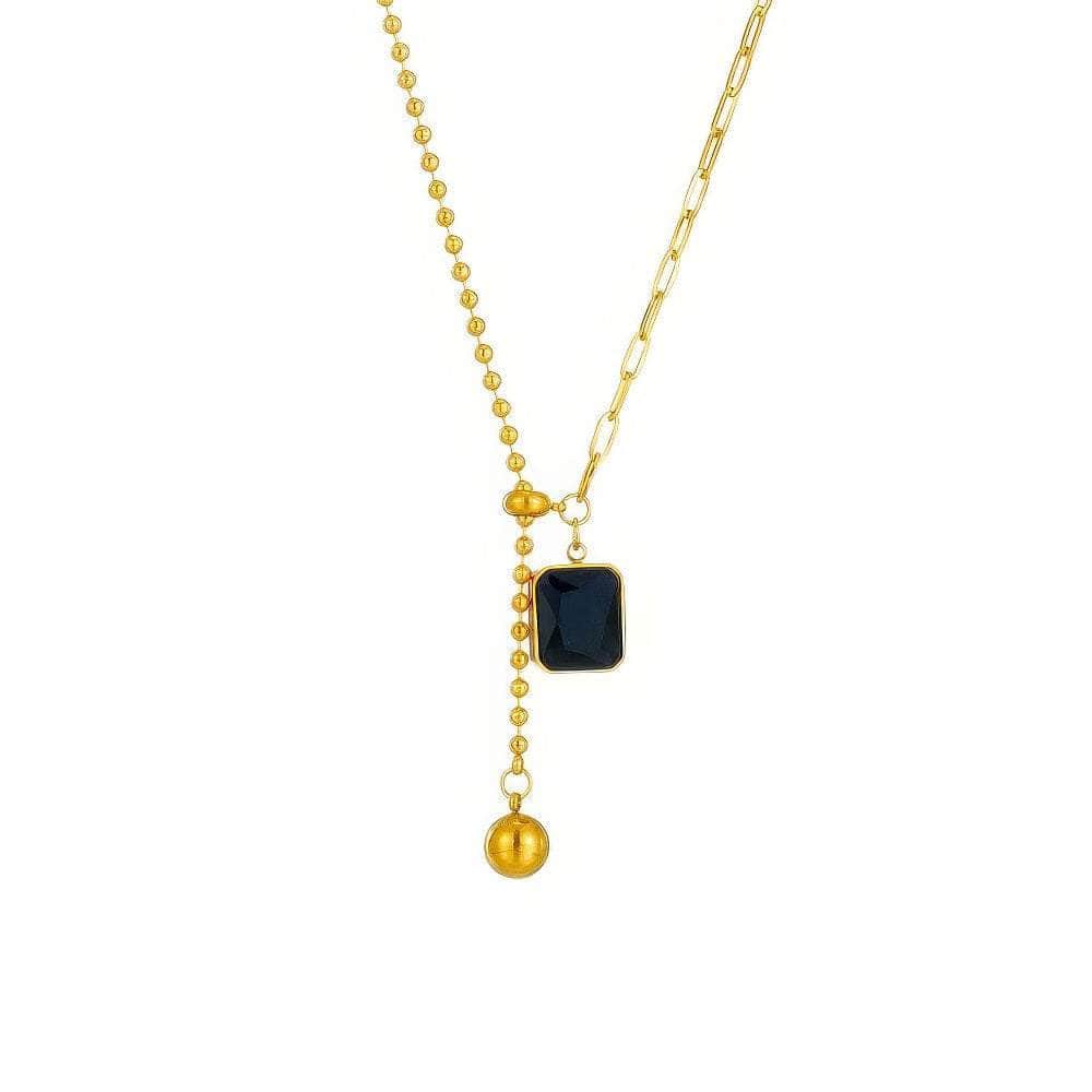 Gold Color Square Bead Pendant Necklace N1739