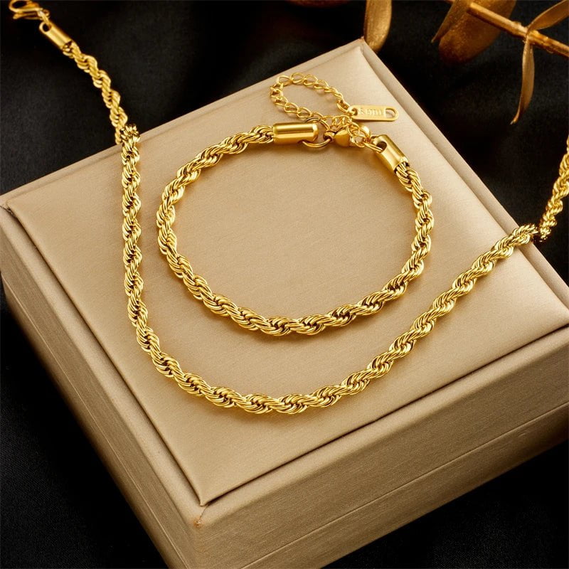 Gold-Colored Necklace and Bracelet Sets N1703B415