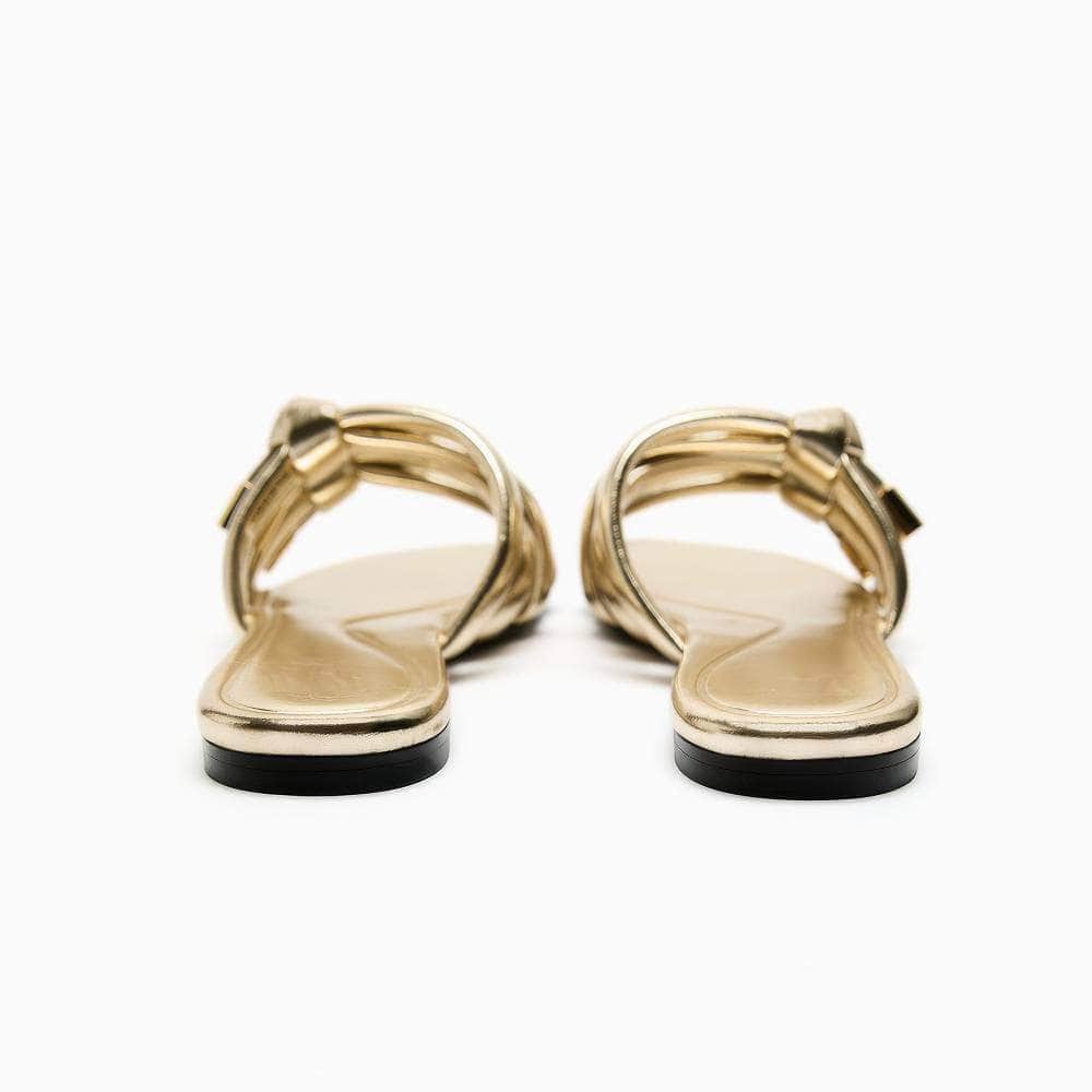 Gold Embellished Braided Slider Slippers