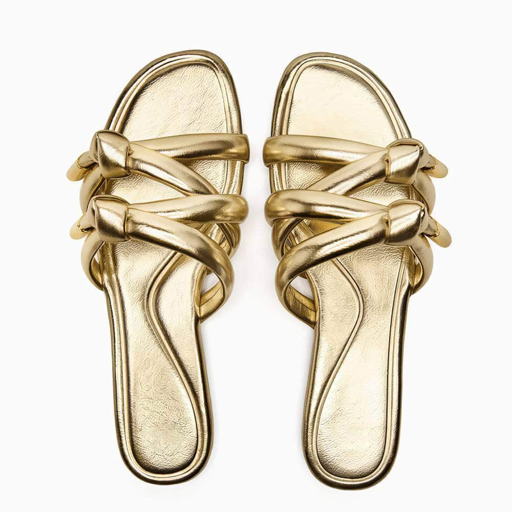 Gold Embellished Braided Slider Slippers