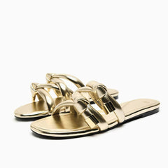 Gold Embellished Braided Slider Slippers EU 34 / Gold