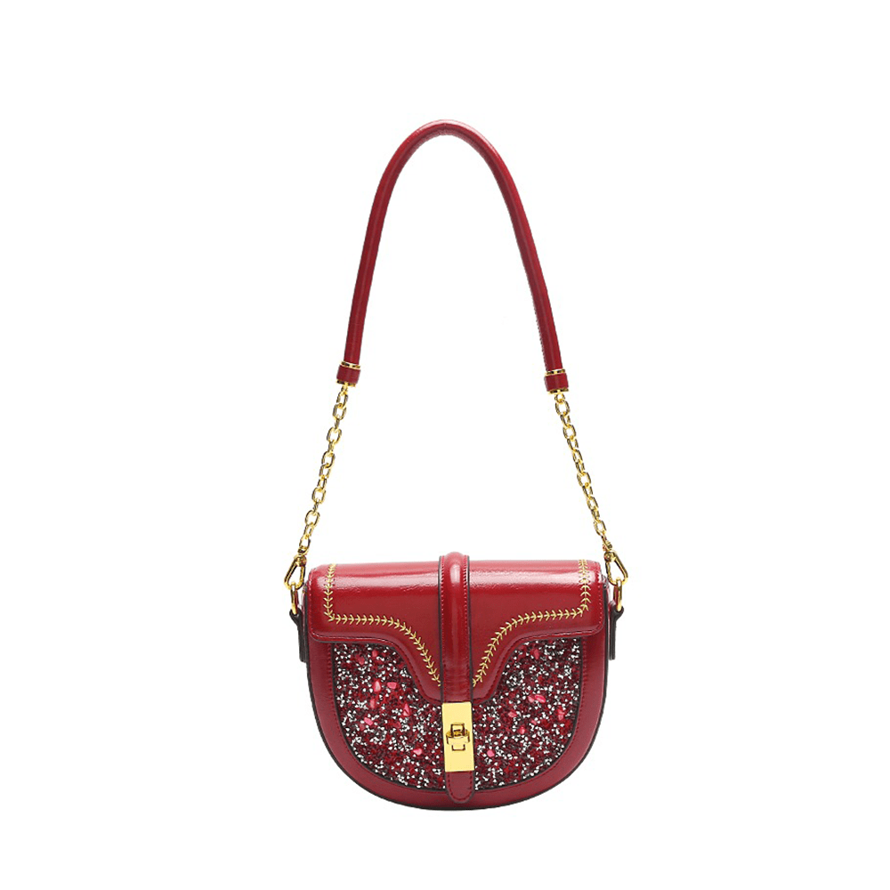 Gold Embroidered Sequined Saddle Bag