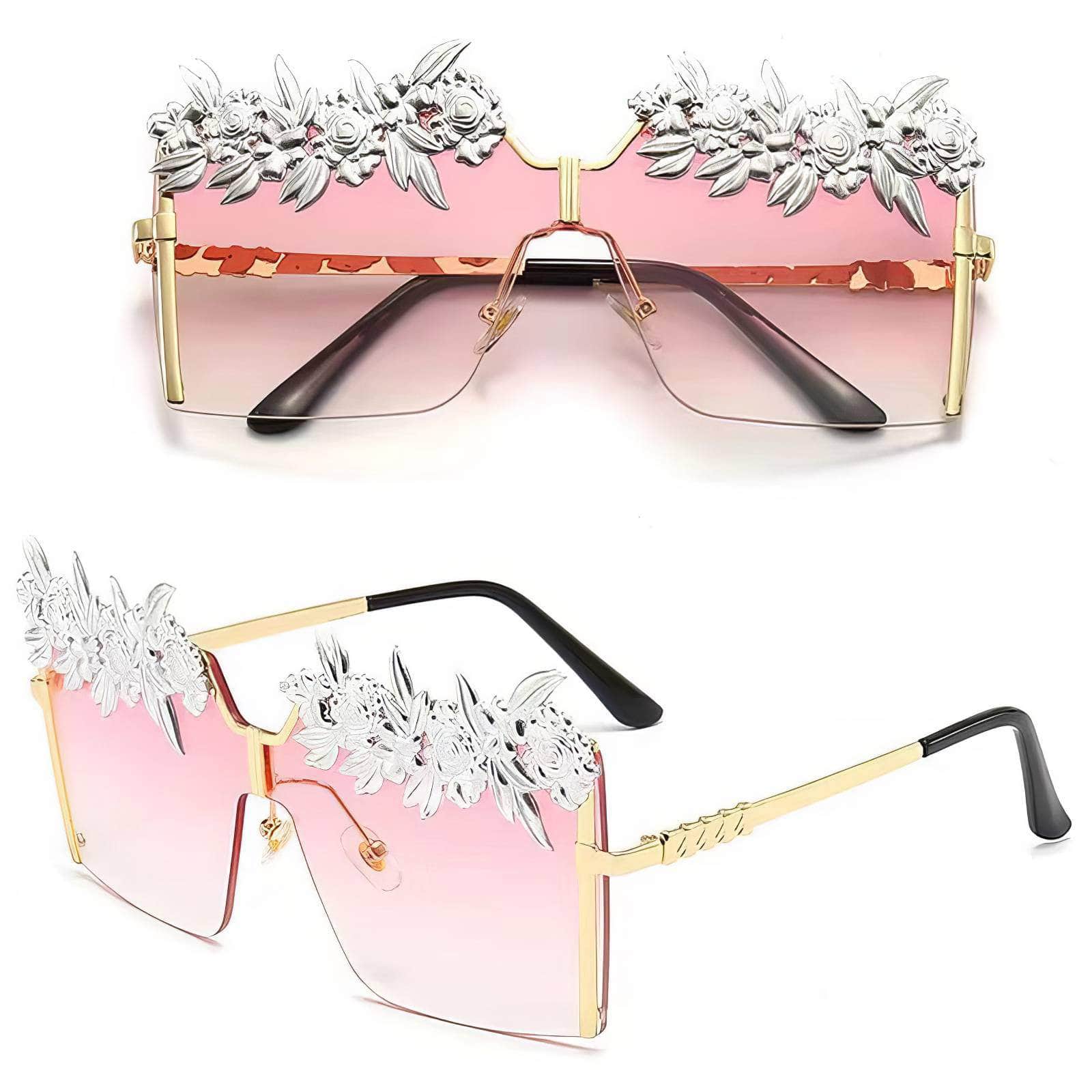 Gold Flower Frame Sunglasses Light Salmon / Resin