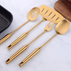 Gold Kitchenware Set - Long Handle Stainless Steel Cooking Tools