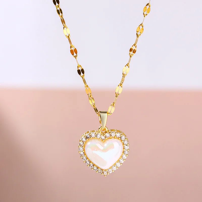 Gold-Plated Enamel Love Pendant Necklace Gold-color