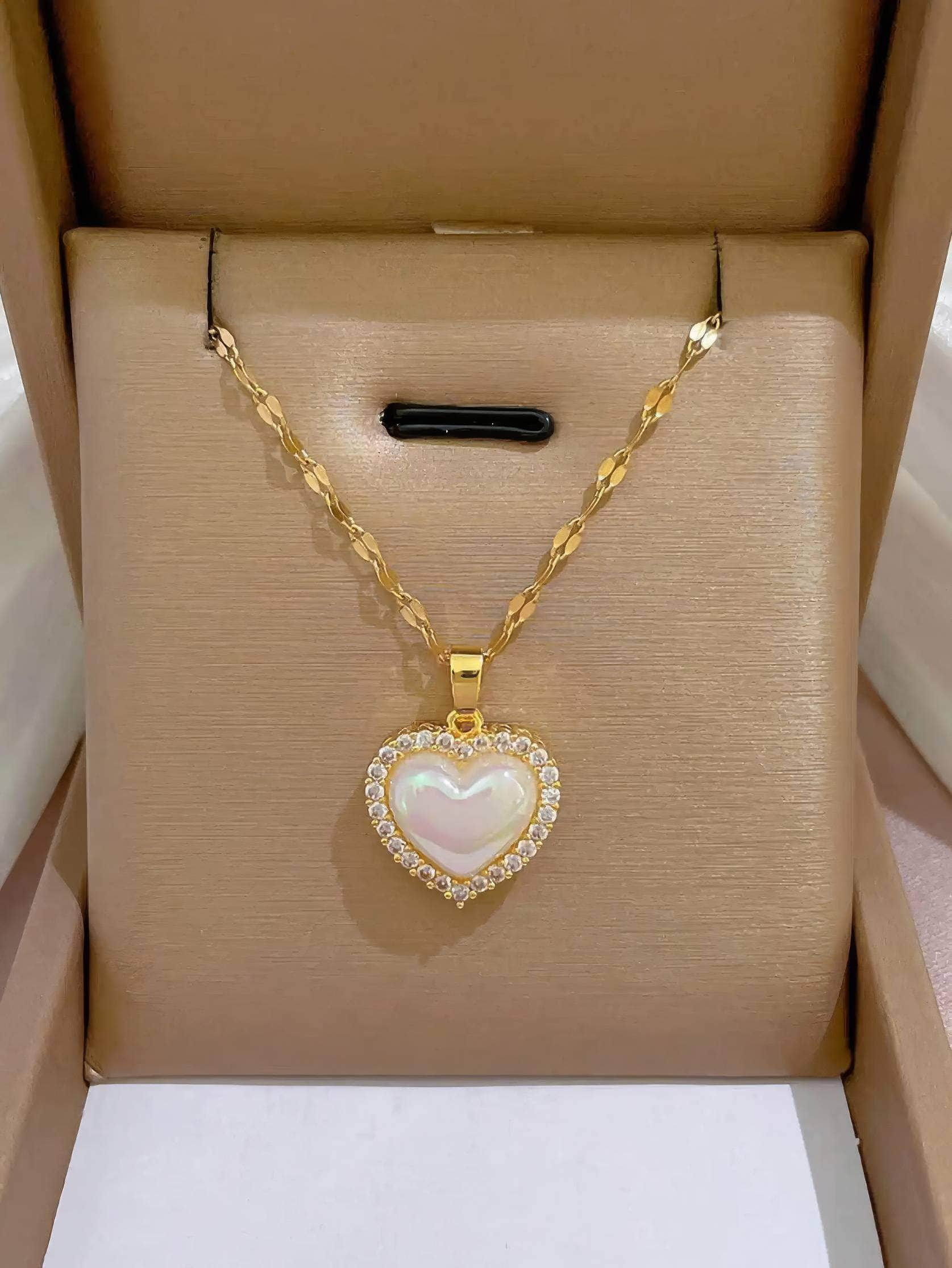 Gold-Plated Enamel Love Pendant Necklace Gold-color