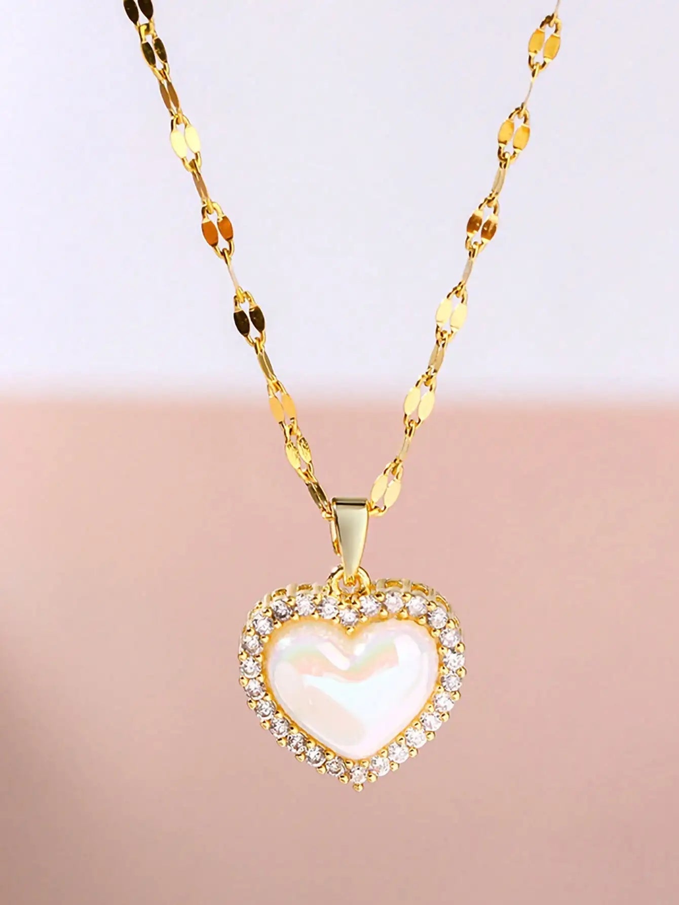 Gold-Plated Enamel Love Pendant Necklace Gold-color