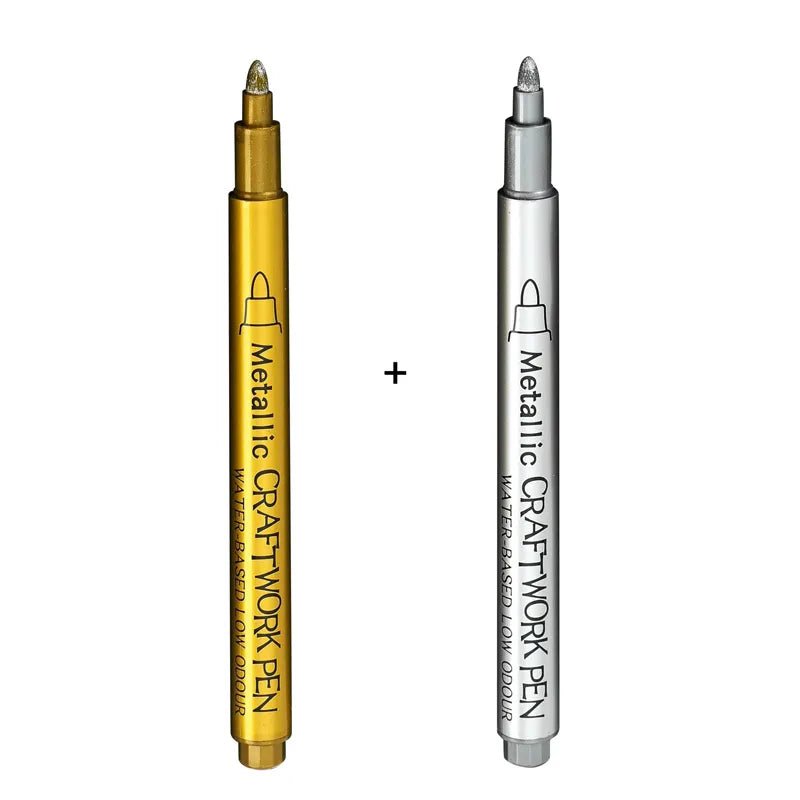 Gold Silver Metallic Marker Pen - Waterproof Permanent Paint for Rock, Mug, Ceramic, Glass DIY Painting Supplies Hard-1Gold 1Silver