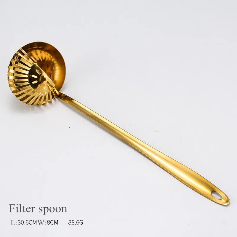 Gold Stainless Steel Kitchen Utensils Set with Storage Stand e