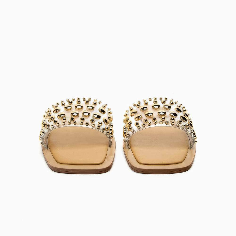 Gold Studded Embellished Slip On Flat Mules