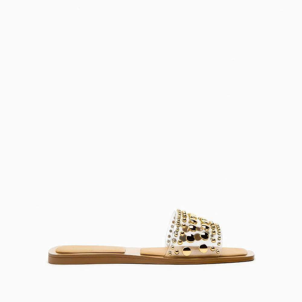 Gold Studded Embellished Slip On Flat Mules