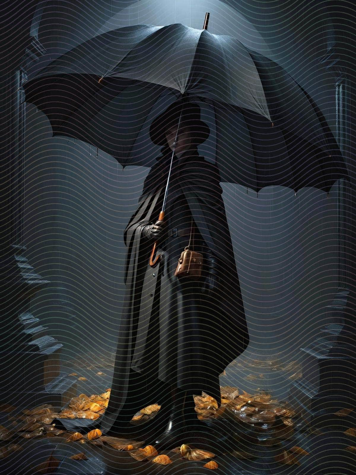 Gothic Woman with a Cape and an Umbrella