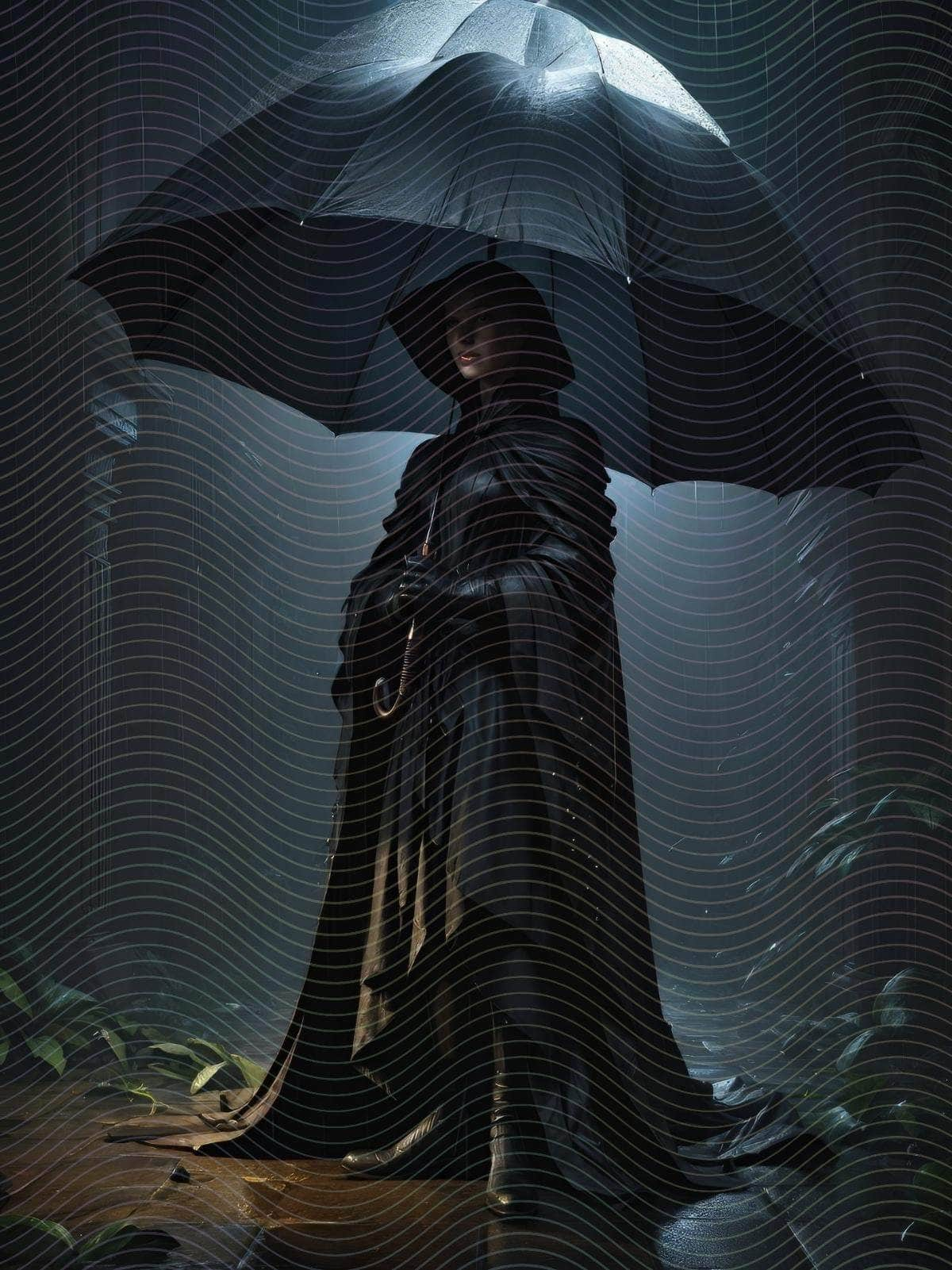 Gothic Woman with a Cape and an Umbrella