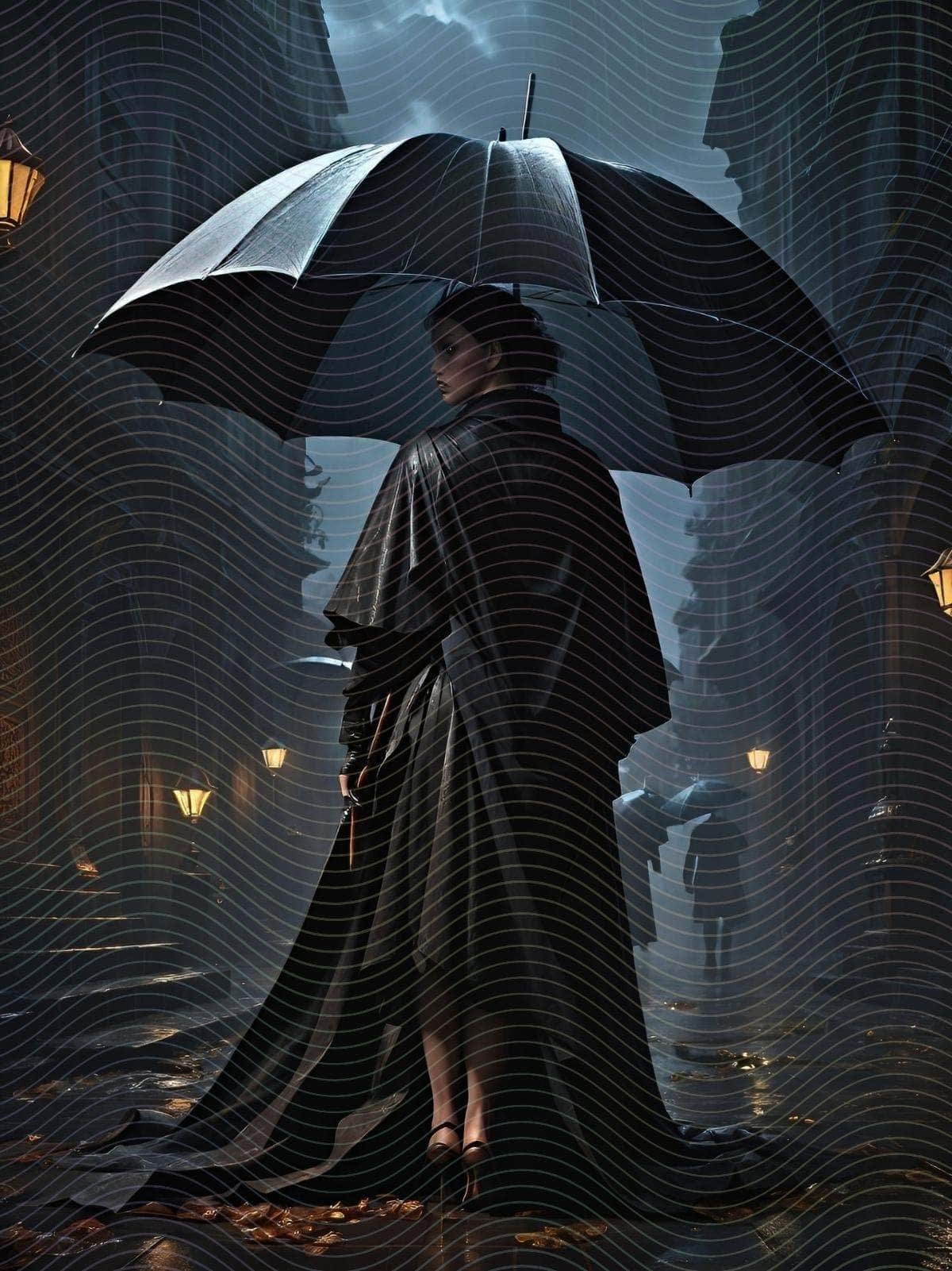 Gothic Woman with a Cape and an Umbrella