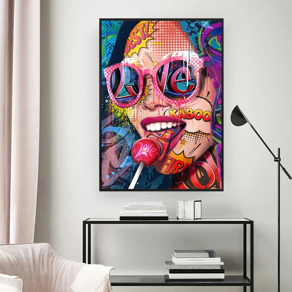 Graffiti Abstract Cool Girl Wall Art Poster - Modern Pop Sexy Woman Canvas Painting for Living Room, Bedroom Home Decor, Mural Picture