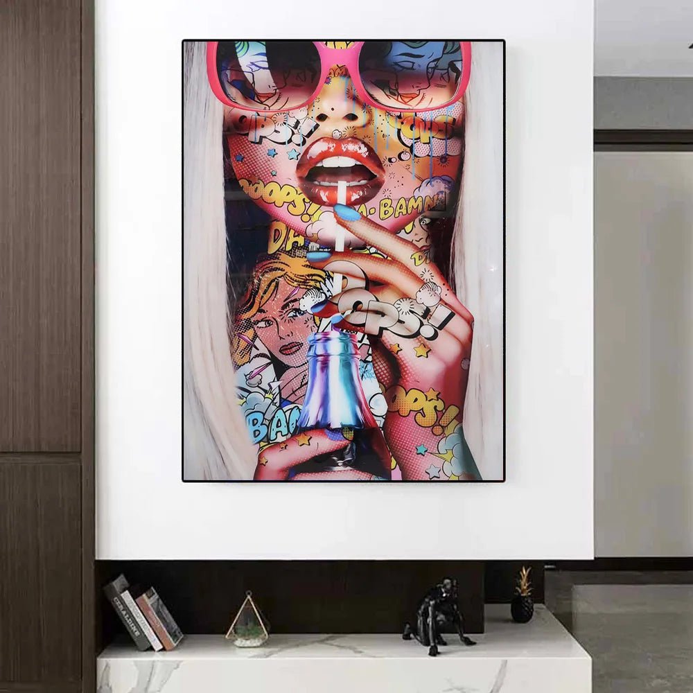 Graffiti Abstract Cool Girl Wall Art Poster - Modern Pop Sexy Woman Canvas Painting for Living Room, Bedroom Home Decor, Mural Picture