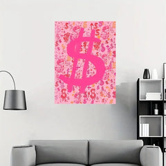 Graffiti Art Pink Dollar Sign Canvas: Modern Poster Print for Living Room Decor - Frameless