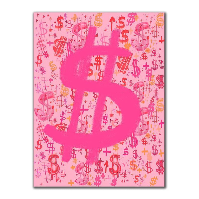 Graffiti Art Pink Dollar Sign Canvas: Modern Poster Print for Living Room Decor - Frameless