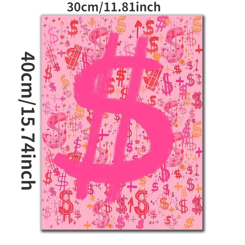 Graffiti Art Pink Dollar Sign Canvas: Modern Poster Print for Living Room Decor - Frameless WHITE / 8X12