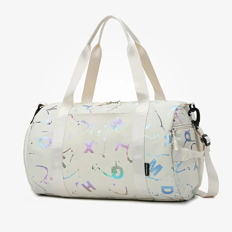 Graffiti Letters Gym Bag: Waterproof Travel Fitness Duffel for Girls and Boys - Ideal for Gym, Yoga, Sports, and Dance Beige