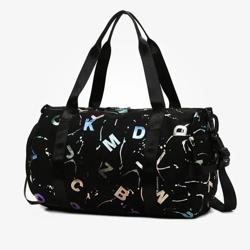 Graffiti Letters Gym Bag: Waterproof Travel Fitness Duffel for Girls and Boys - Ideal for Gym, Yoga, Sports, and Dance Black