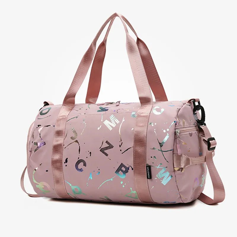 Graffiti Letters Gym Bag: Waterproof Travel Fitness Duffel for Girls and Boys - Ideal for Gym, Yoga, Sports, and Dance Pink
