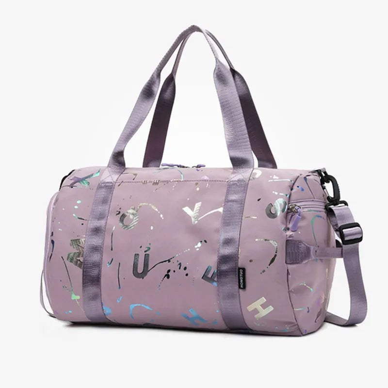 Graffiti Letters Gym Bag: Waterproof Travel Fitness Duffel for Girls and Boys - Ideal for Gym, Yoga, Sports, and Dance Purple