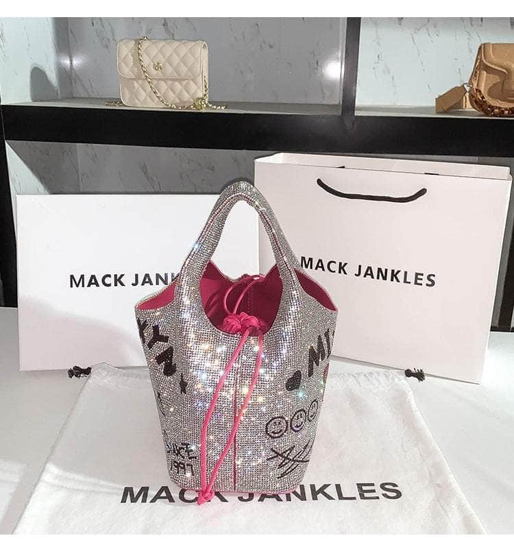 Graffiti Print Bucket Bag with Crystal Rhinestones