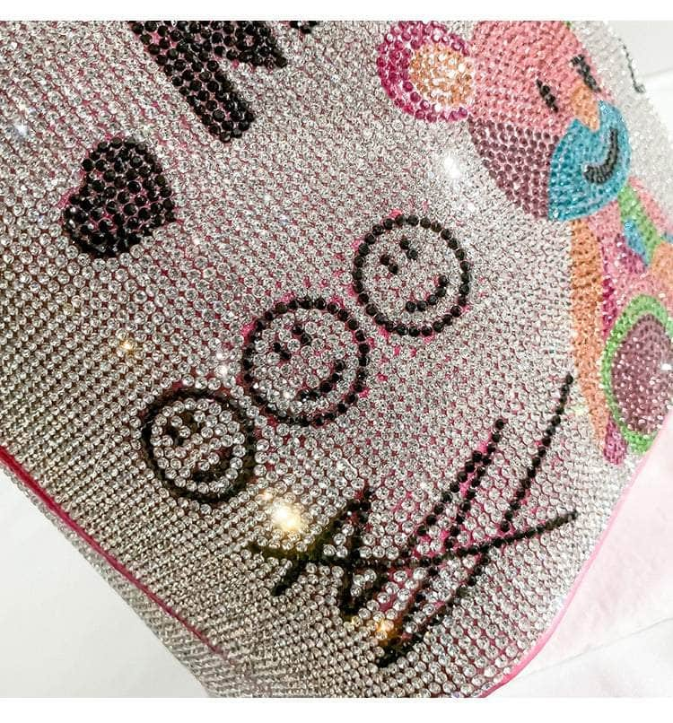 Graffiti Print Bucket Bag with Crystal Rhinestones