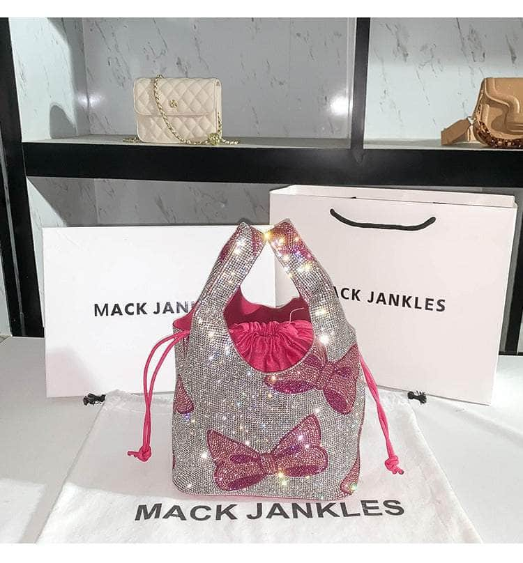 Graffiti Print Bucket Bag with Crystal Rhinestones Bow